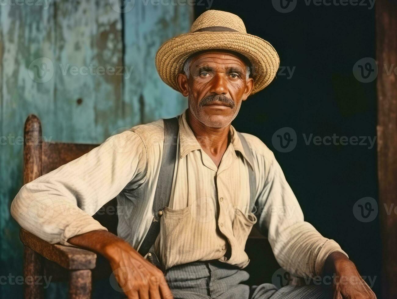 Brazilian man from the early 1900s colored old photo AI Generative