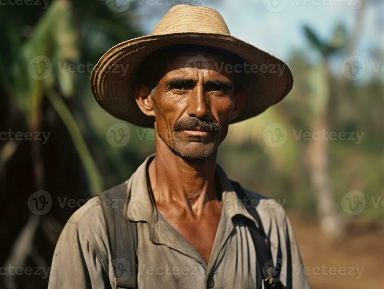 Brazilian man from the early 1900s colored old photo AI Generative