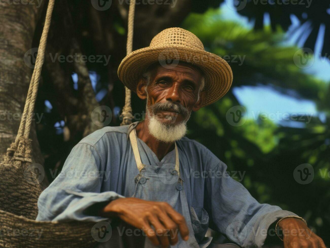 Brazilian man from the early 1900s colored old photo AI Generative