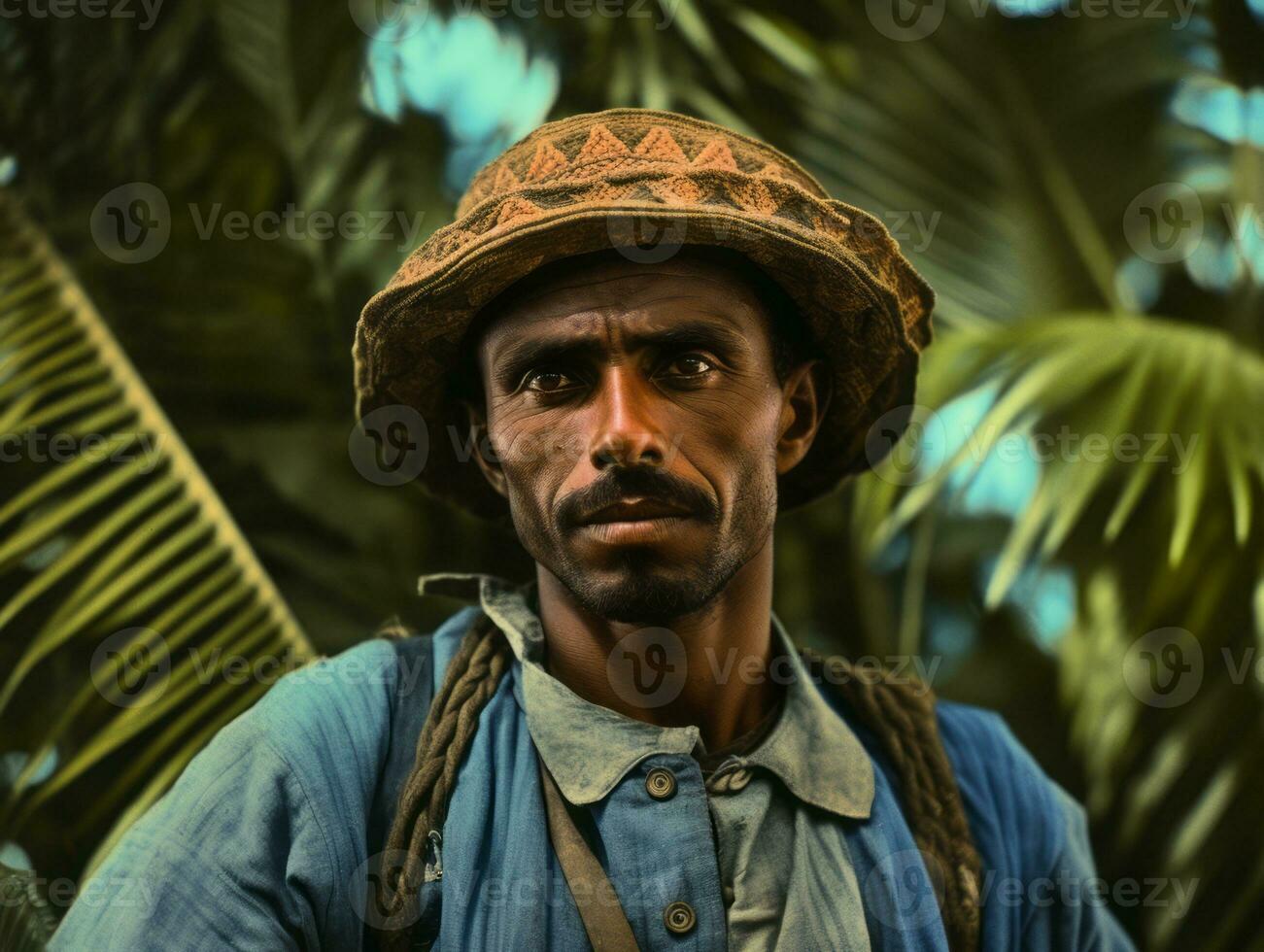 Brazilian man from the early 1900s colored old photo AI Generative