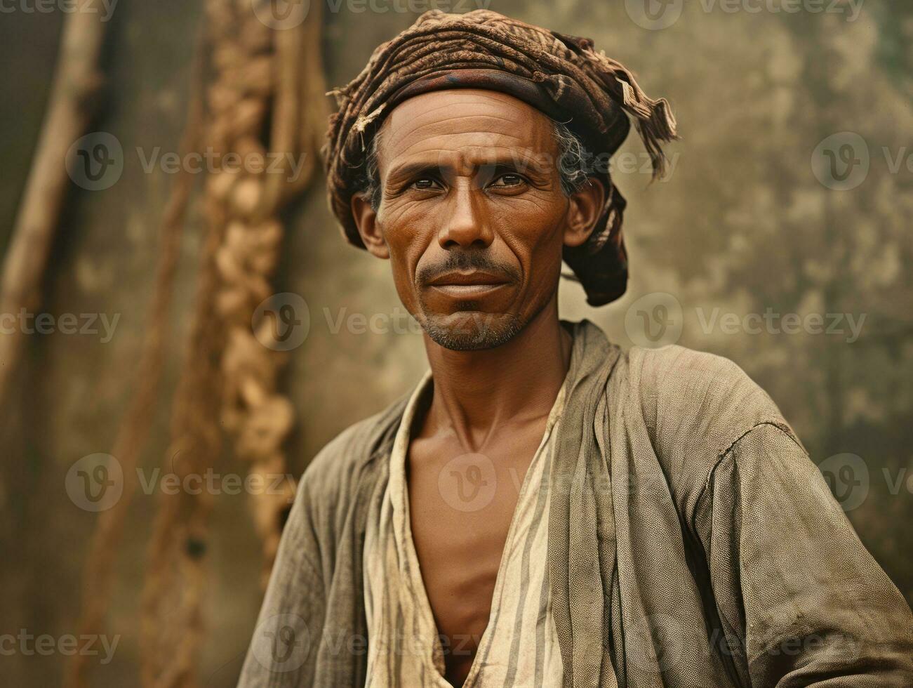 Brazilian man from the early 1900s colored old photo AI Generative