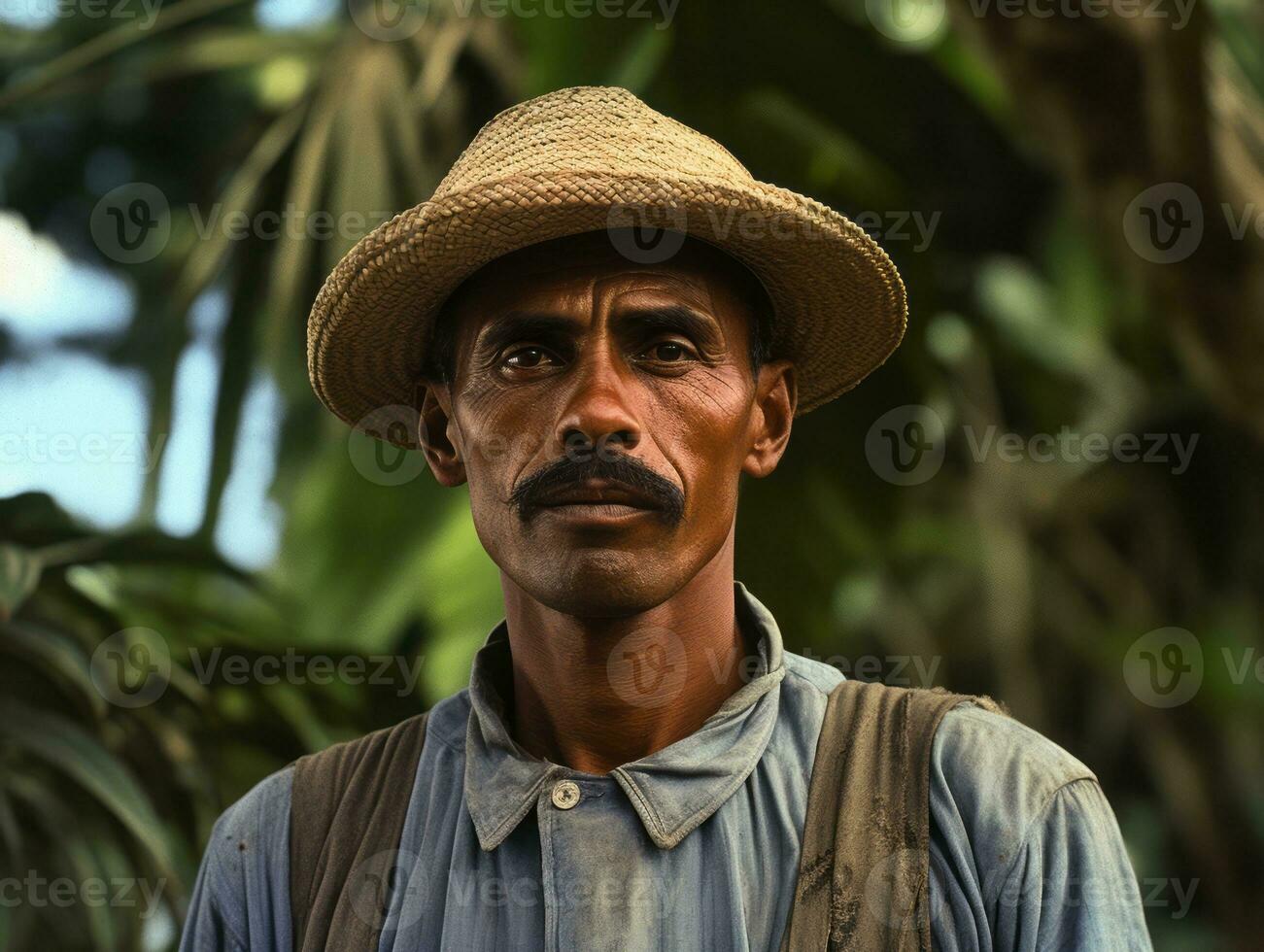 Brazilian man from the early 1900s colored old photo AI Generative