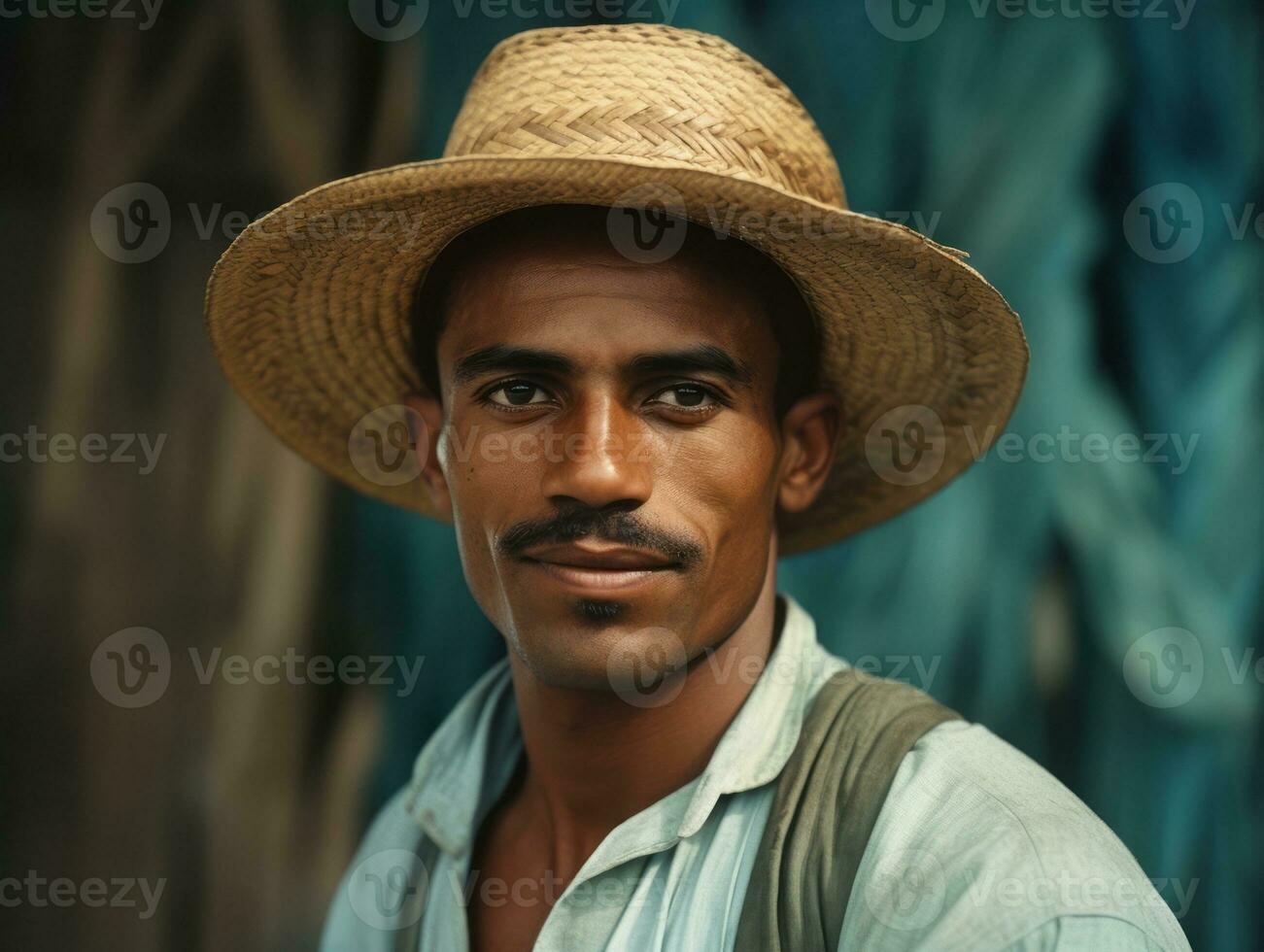 Brazilian man from the early 1900s colored old photo AI Generative