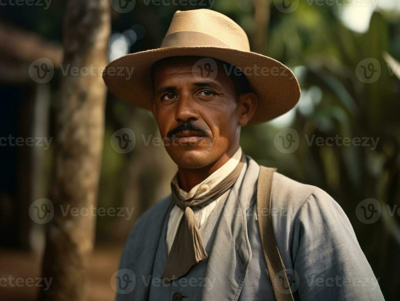 Brazilian man from the early 1900s colored old photo AI Generative