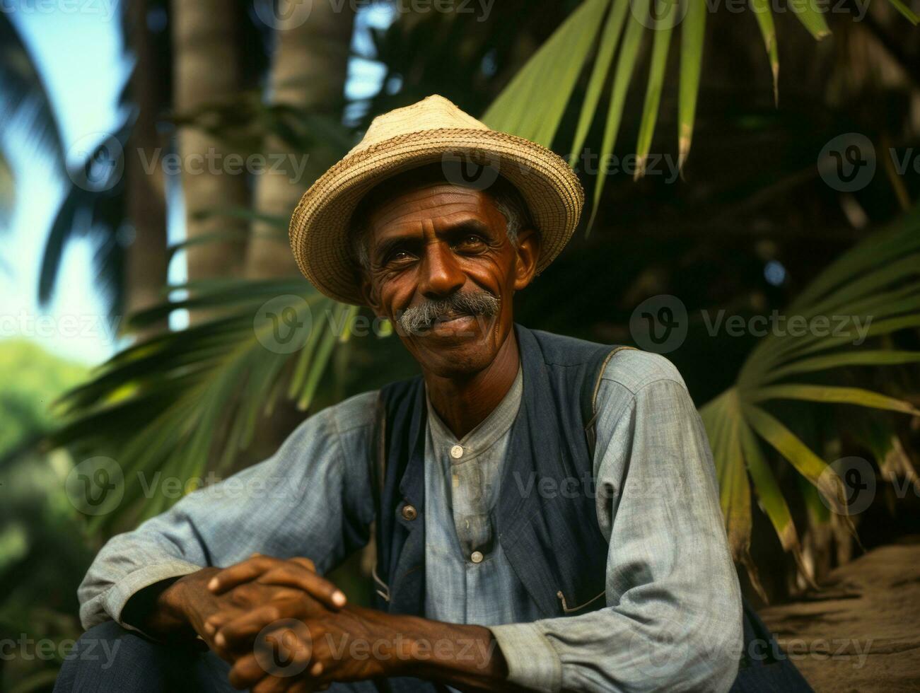Brazilian man from the early 1900s colored old photo AI Generative