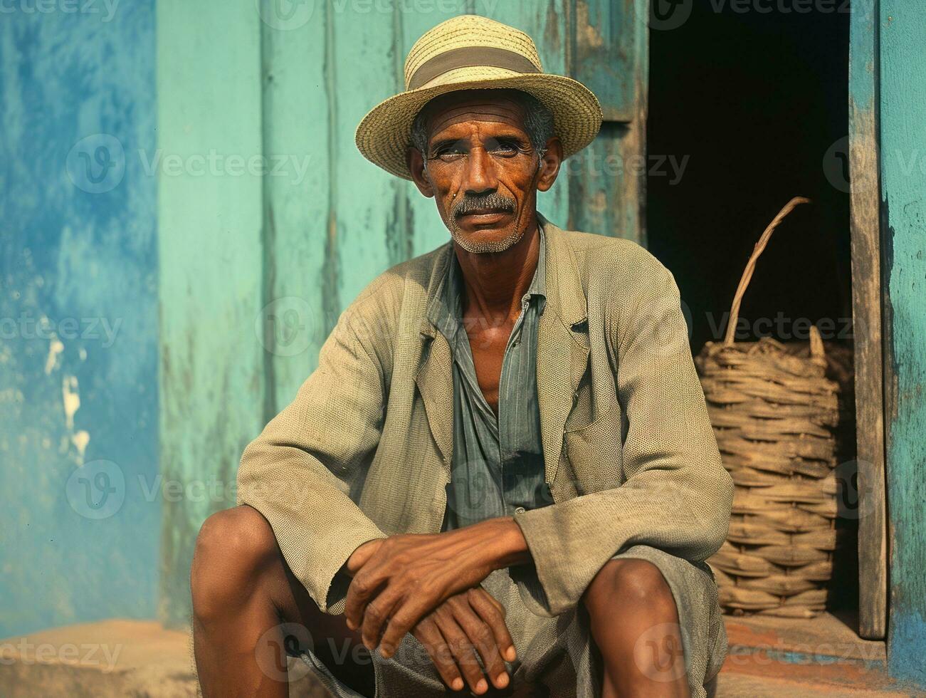 Brazilian man from the early 1900s colored old photo AI Generative