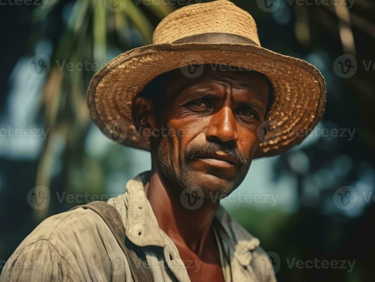 Brazilian man from the early 1900s colored old photo AI Generative