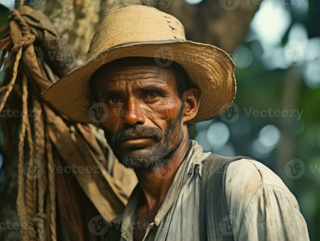 Brazilian man from the early 1900s colored old photo AI Generative