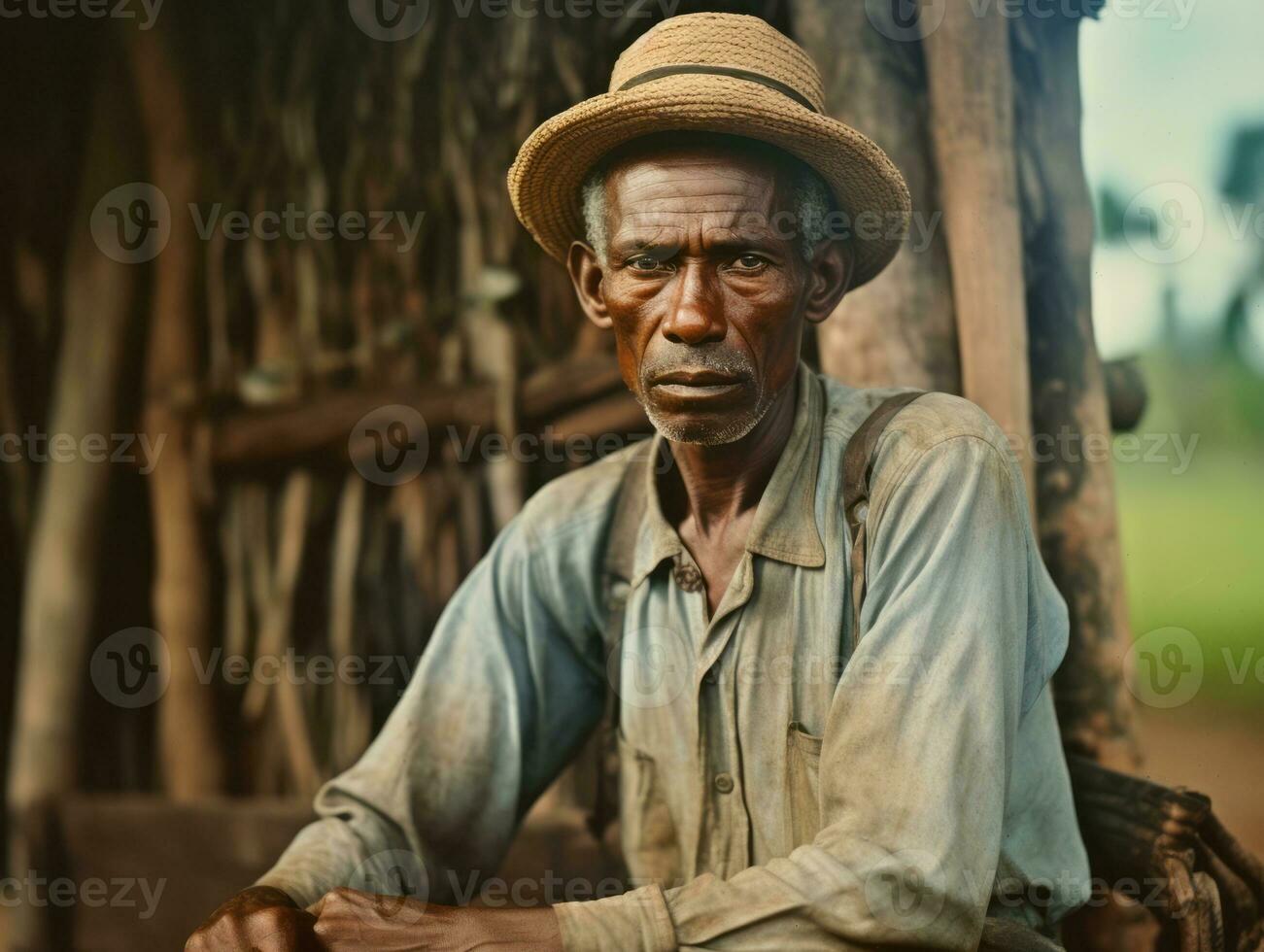 Brazilian man from the early 1900s colored old photo AI Generative