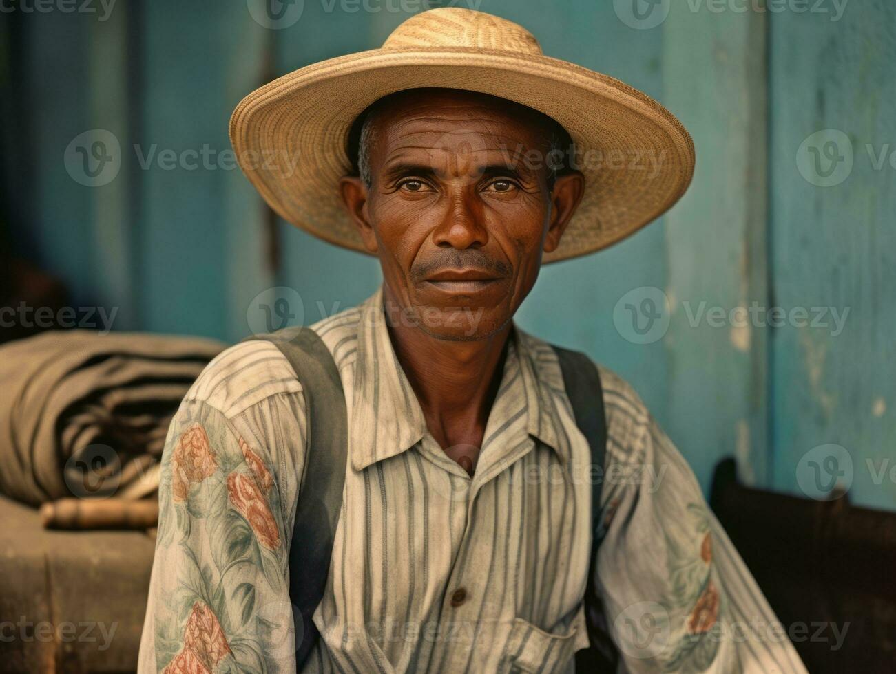 Brazilian man from the early 1900s colored old photo AI Generative