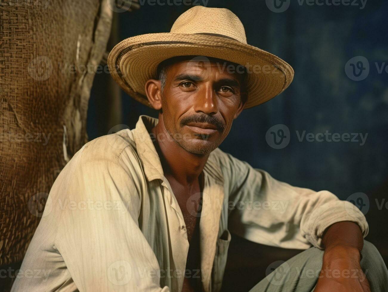 Brazilian man from the early 1900s colored old photo AI Generative