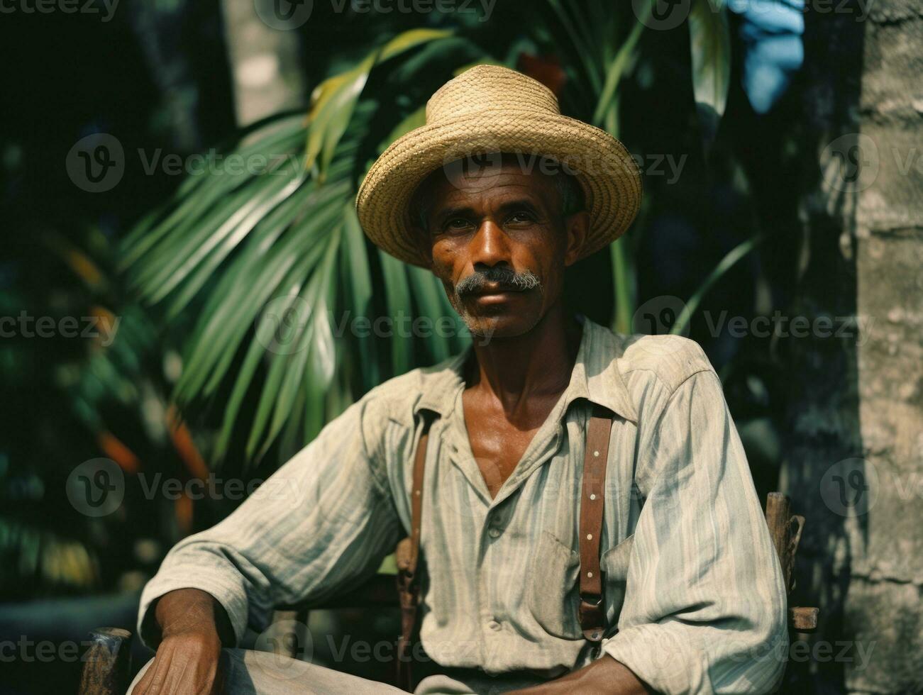 Brazilian man from the early 1900s colored old photo AI Generative