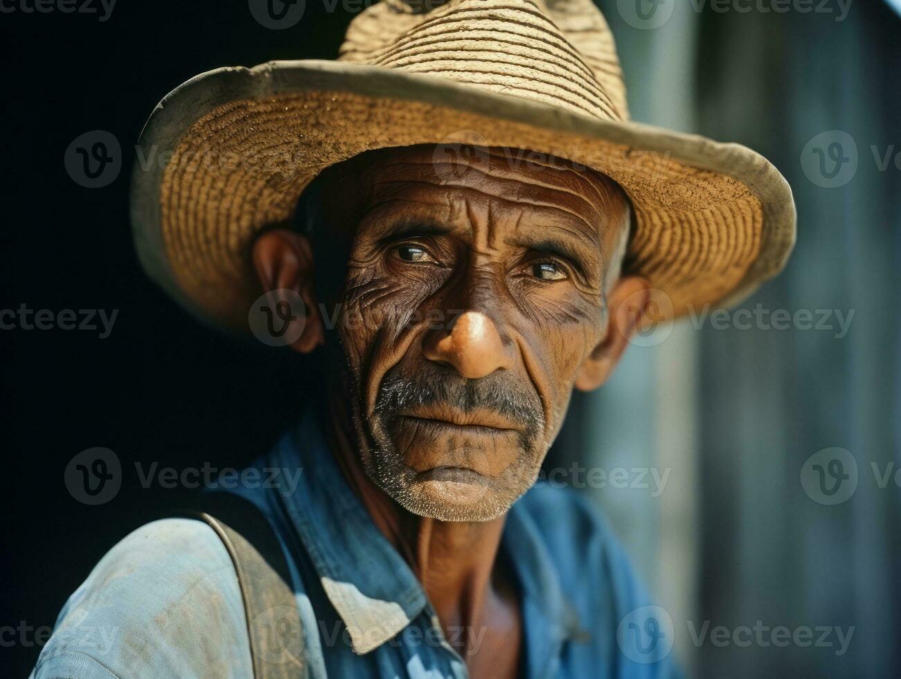 Brazilian man from the early 1900s colored old photo AI Generative