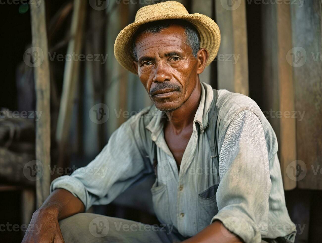 Brazilian man from the early 1900s colored old photo AI Generative