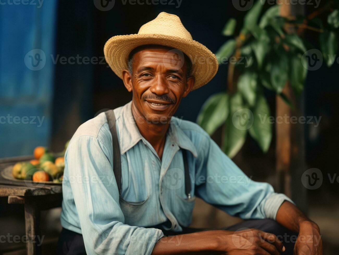Brazilian man from the early 1900s colored old photo AI Generative