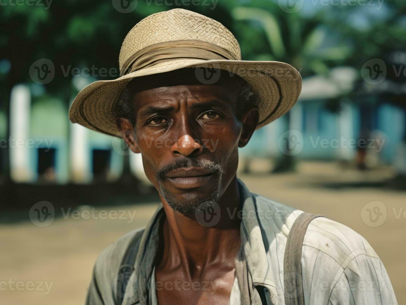 Brazilian man from the early 1900s colored old photo AI Generative