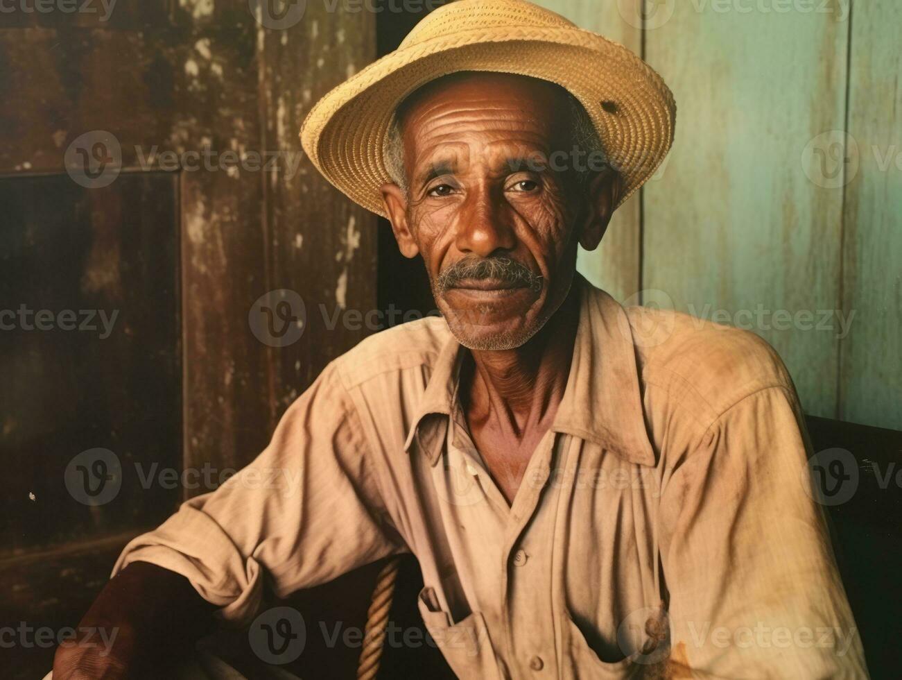 Brazilian man from the early 1900s colored old photo AI Generative
