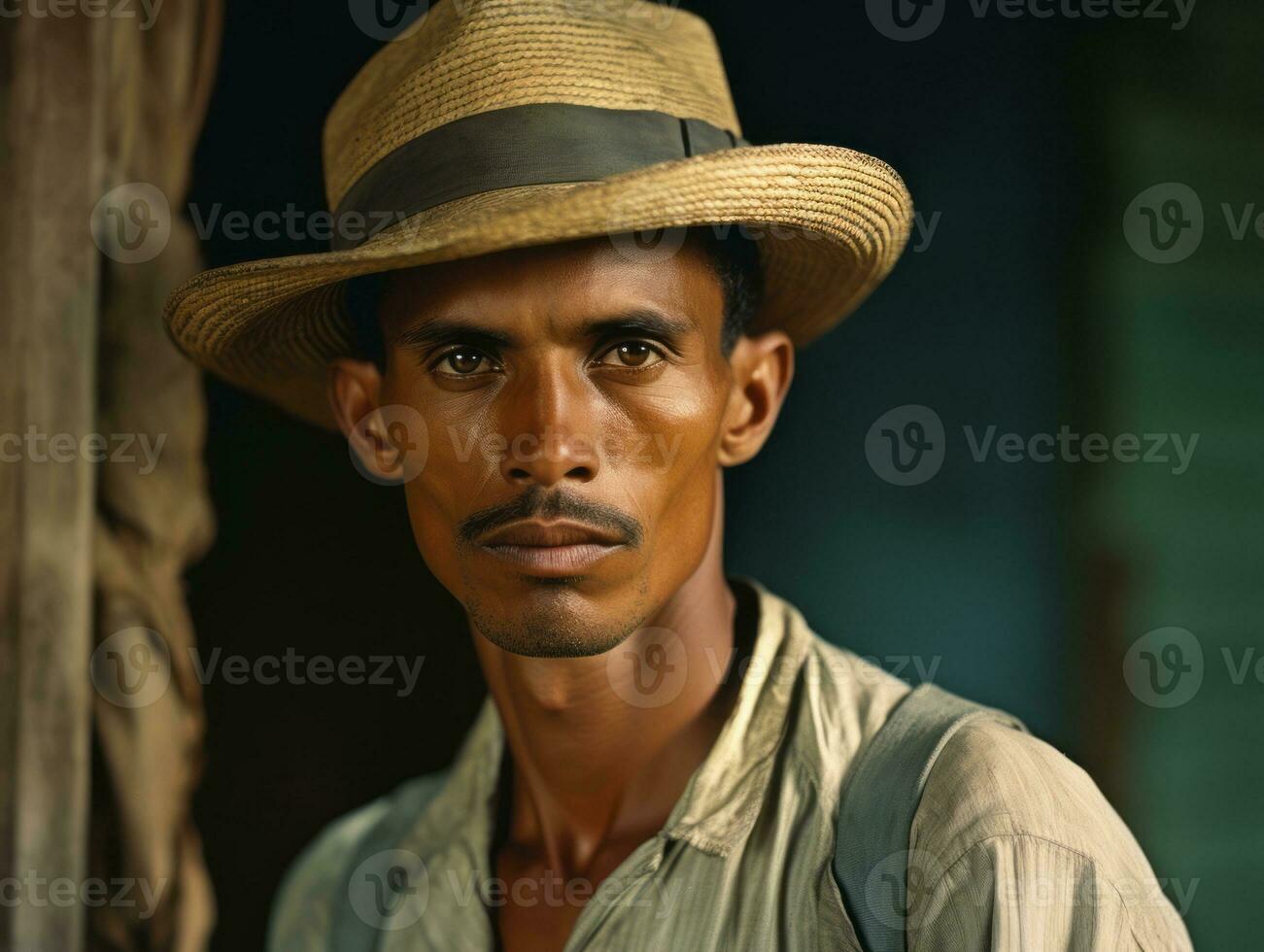 Brazilian man from the early 1900s colored old photo AI Generative