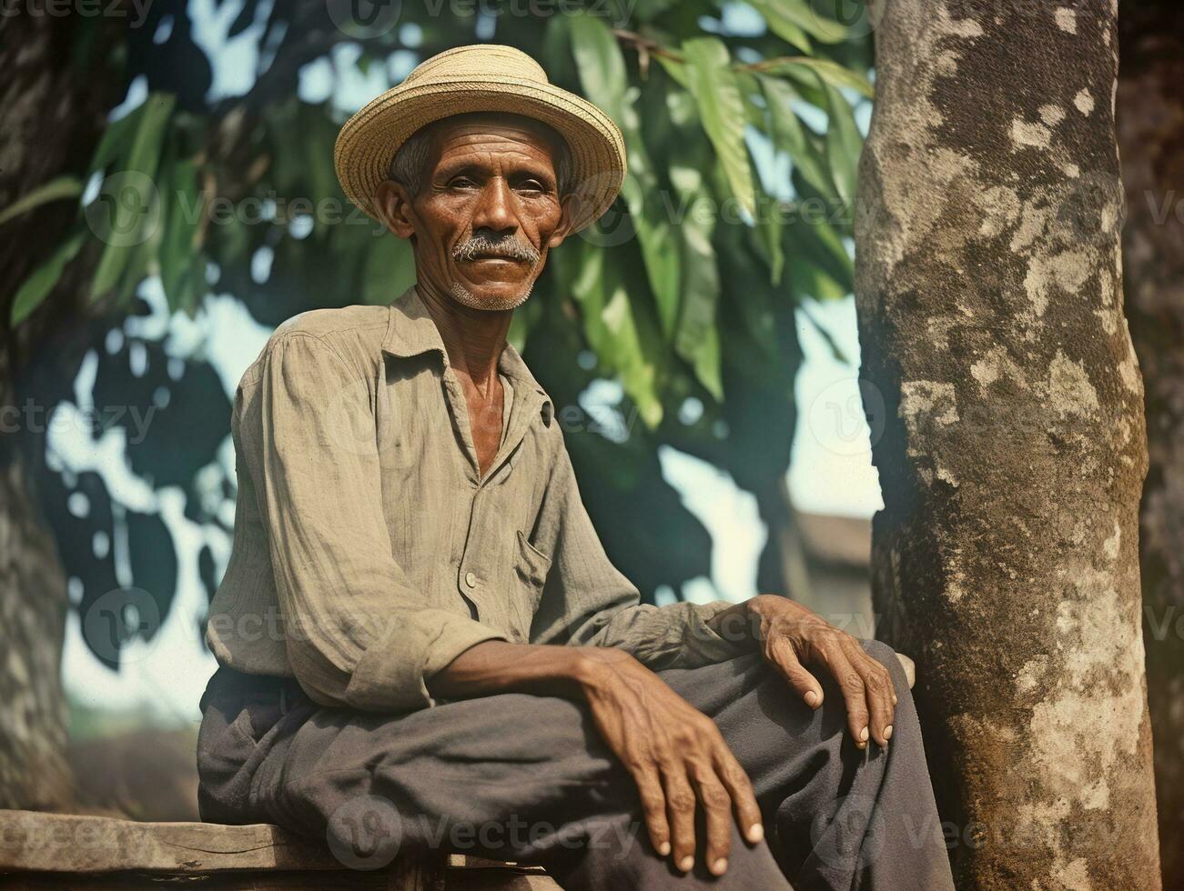 Brazilian man from the early 1900s colored old photo AI Generative