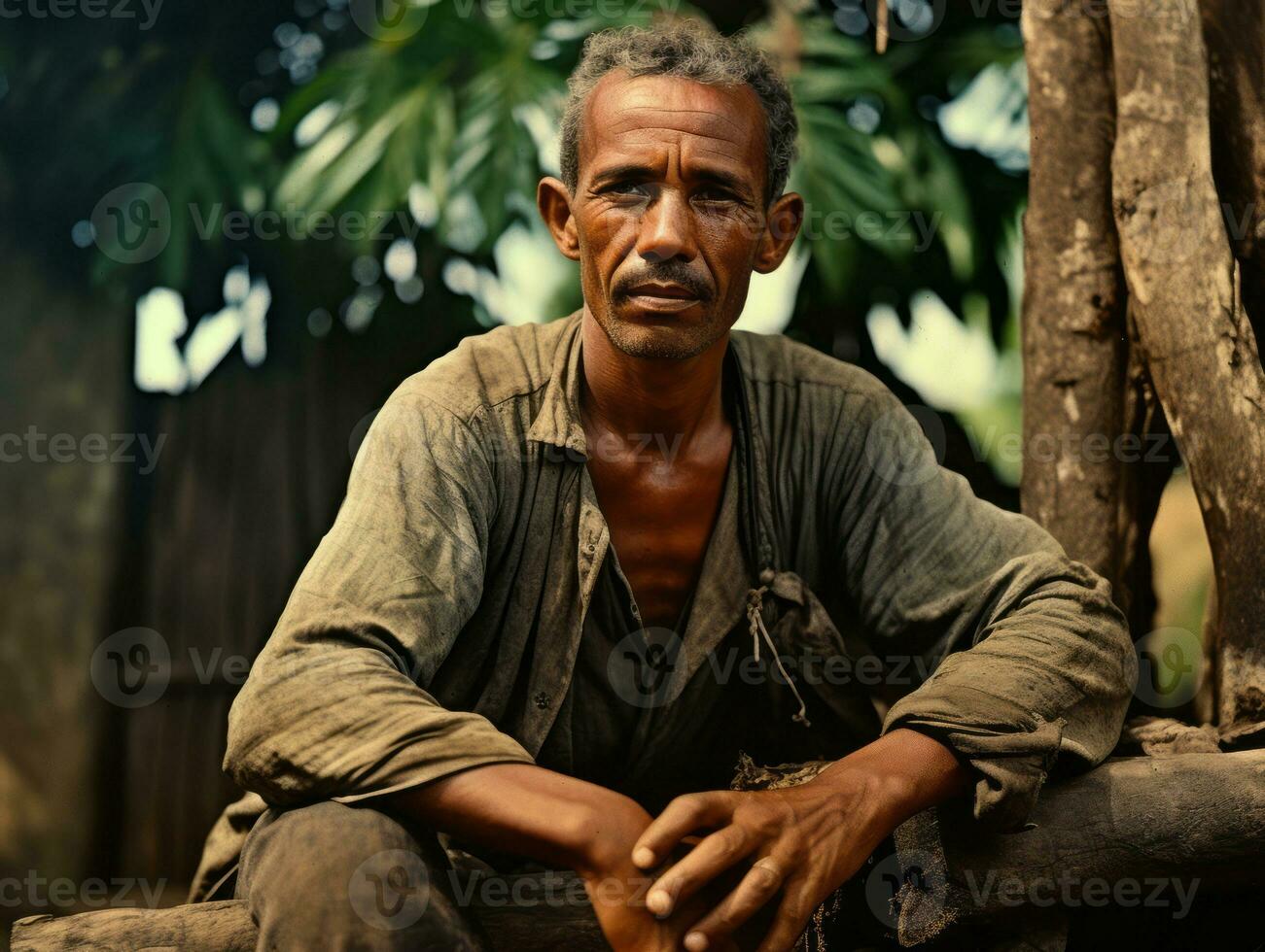 Brazilian man from the early 1900s colored old photo AI Generative