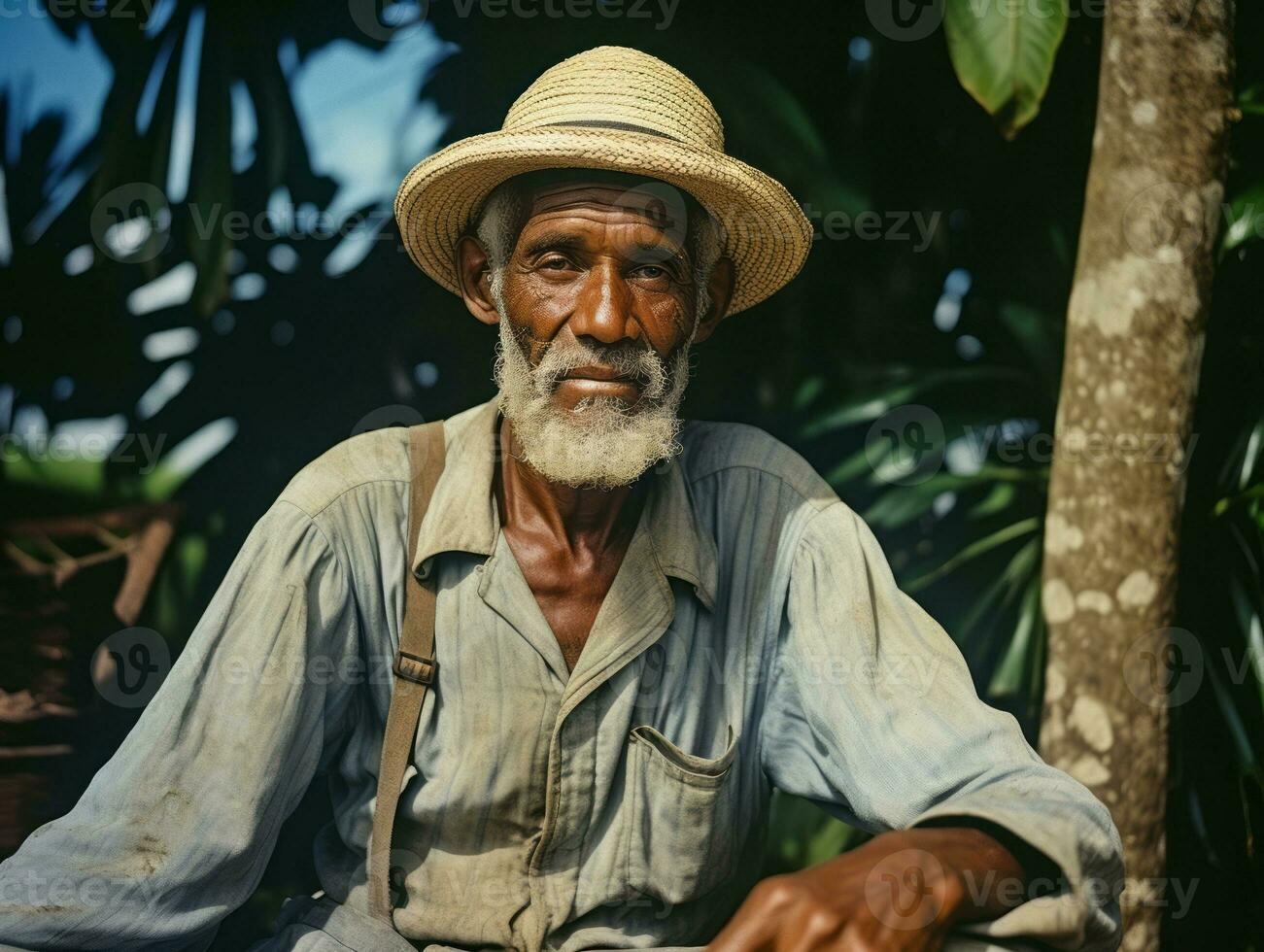 Brazilian man from the early 1900s colored old photo AI Generative