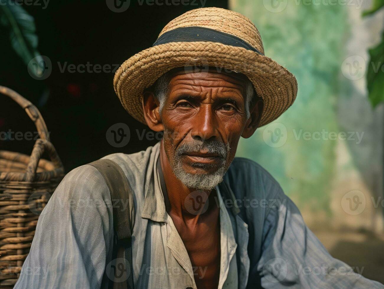 Brazilian man from the early 1900s colored old photo AI Generative