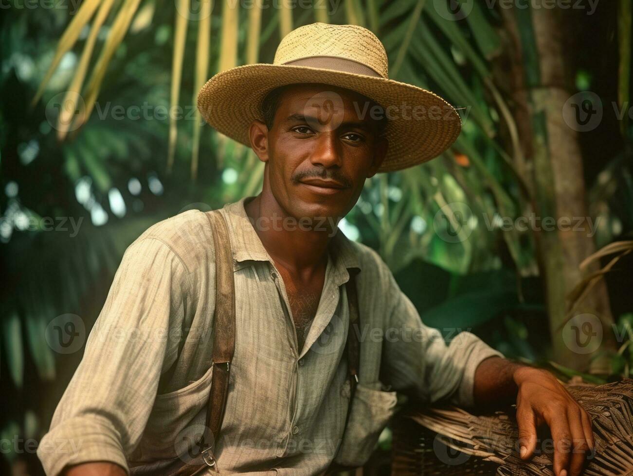 Brazilian man from the early 1900s colored old photo AI Generative