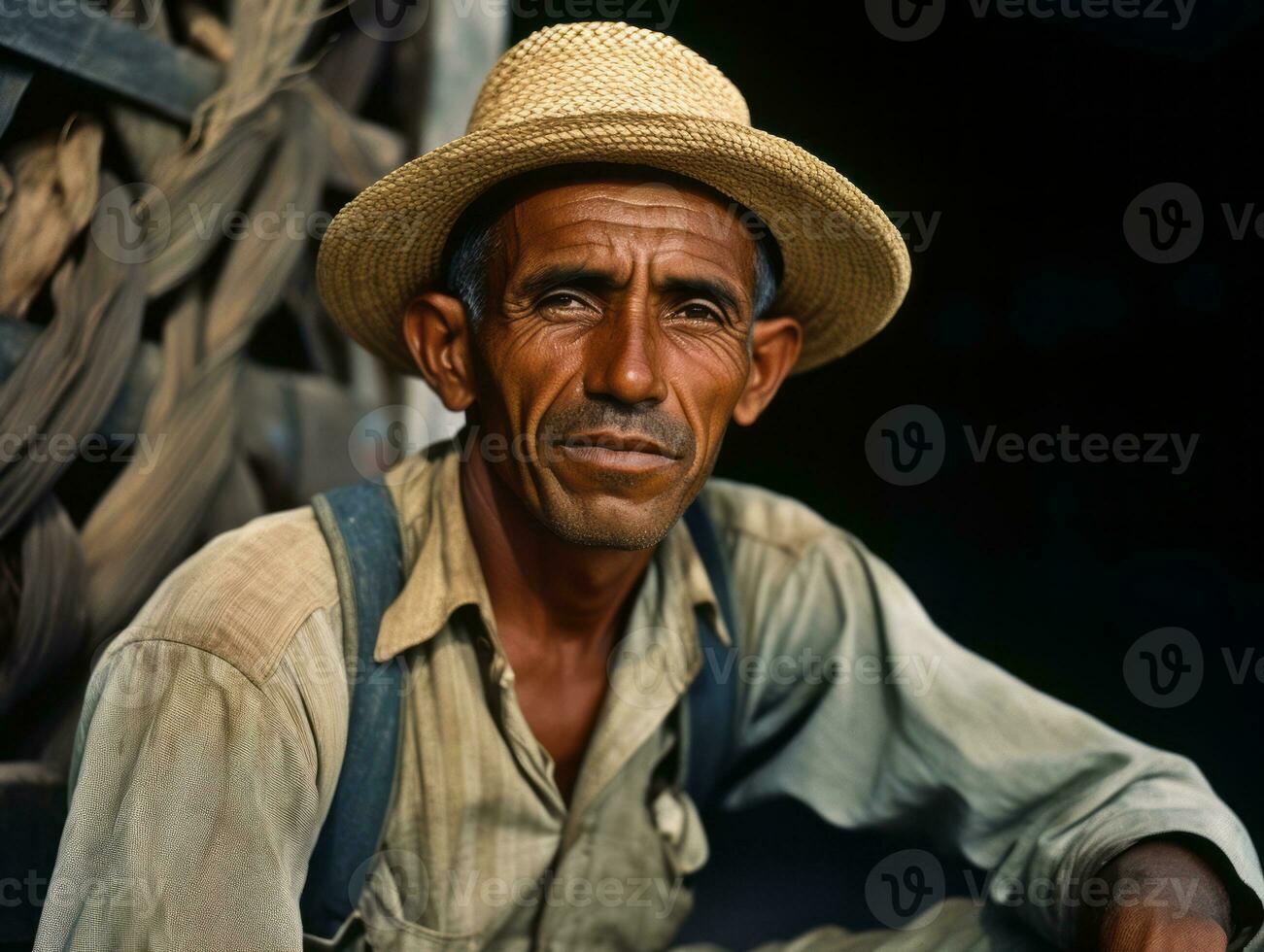 Brazilian man from the early 1900s colored old photo AI Generative
