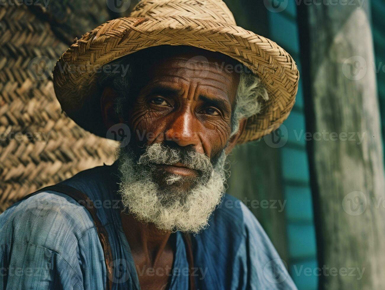 Brazilian man from the early 1900s colored old photo AI Generative