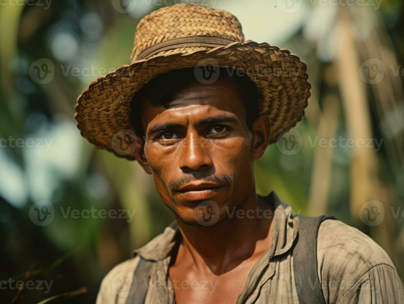 Brazilian man from the early 1900s colored old photo AI Generative