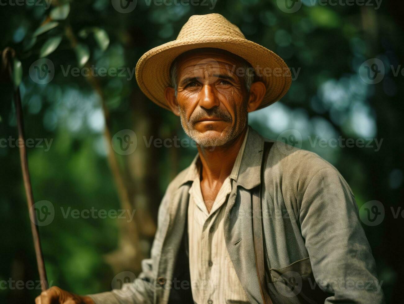 Brazilian man from the early 1900s colored old photo AI Generative