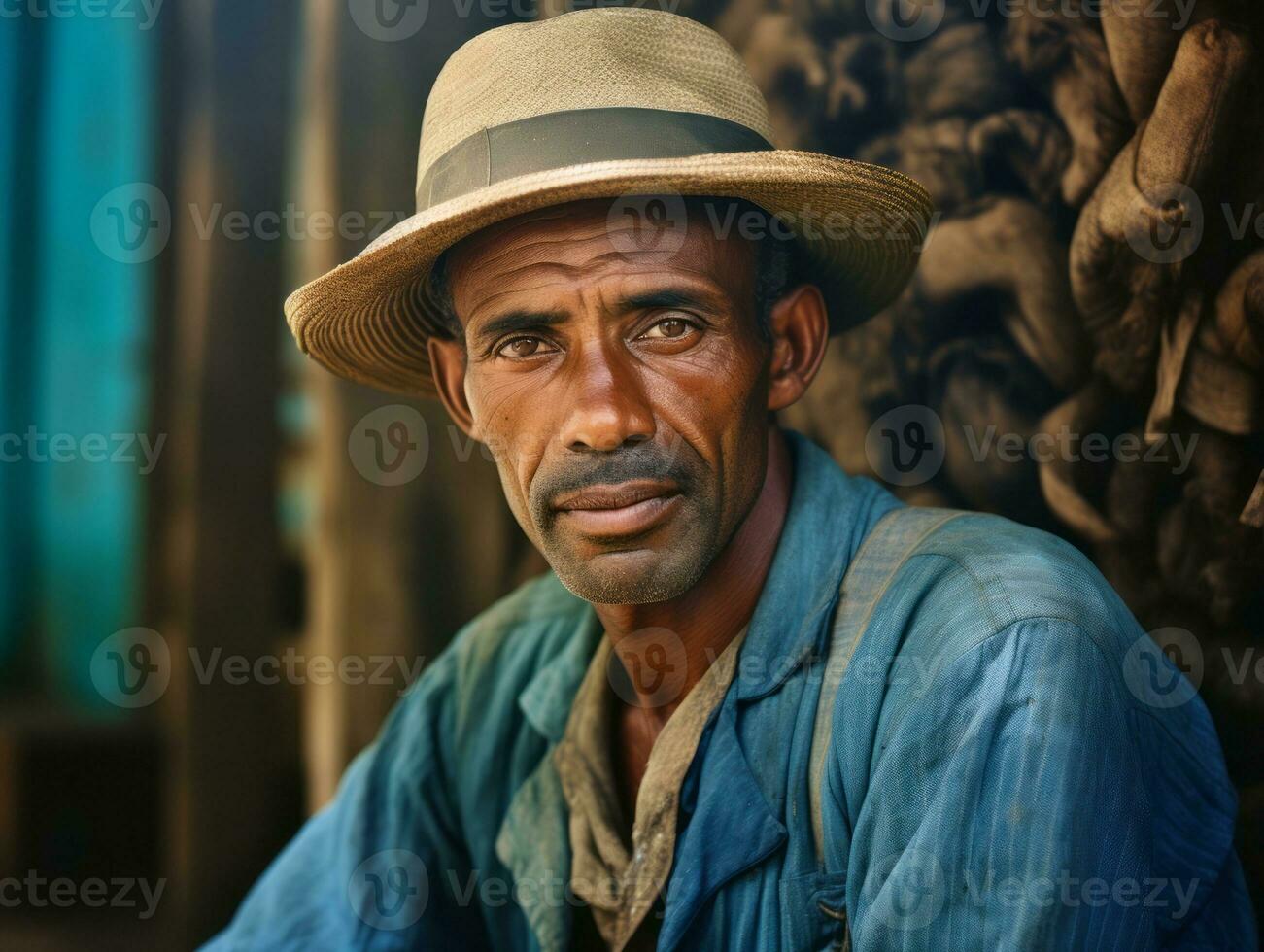 Brazilian man from the early 1900s colored old photo AI Generative