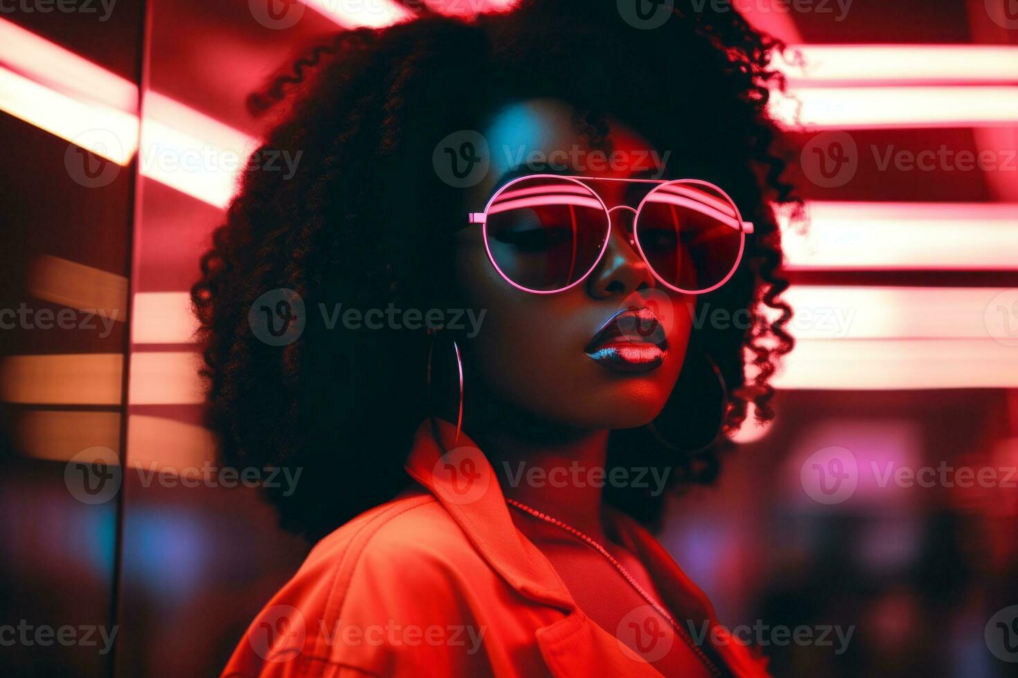 Plus size modern woman rocking modern against the vibrant neon streets AI Generative photo