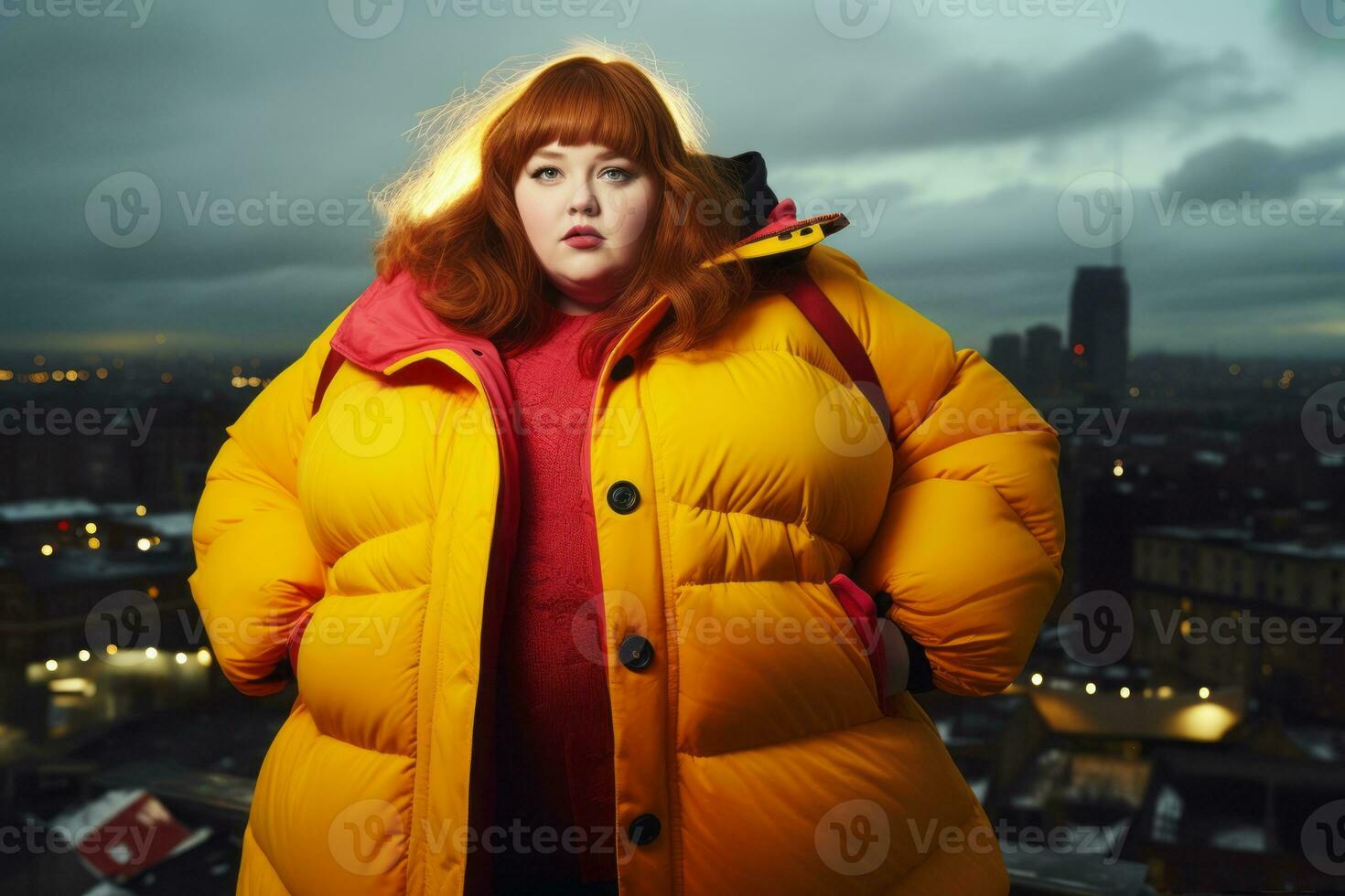 Plus size modern woman rocking modern against the vibrant neon streets AI Generative photo