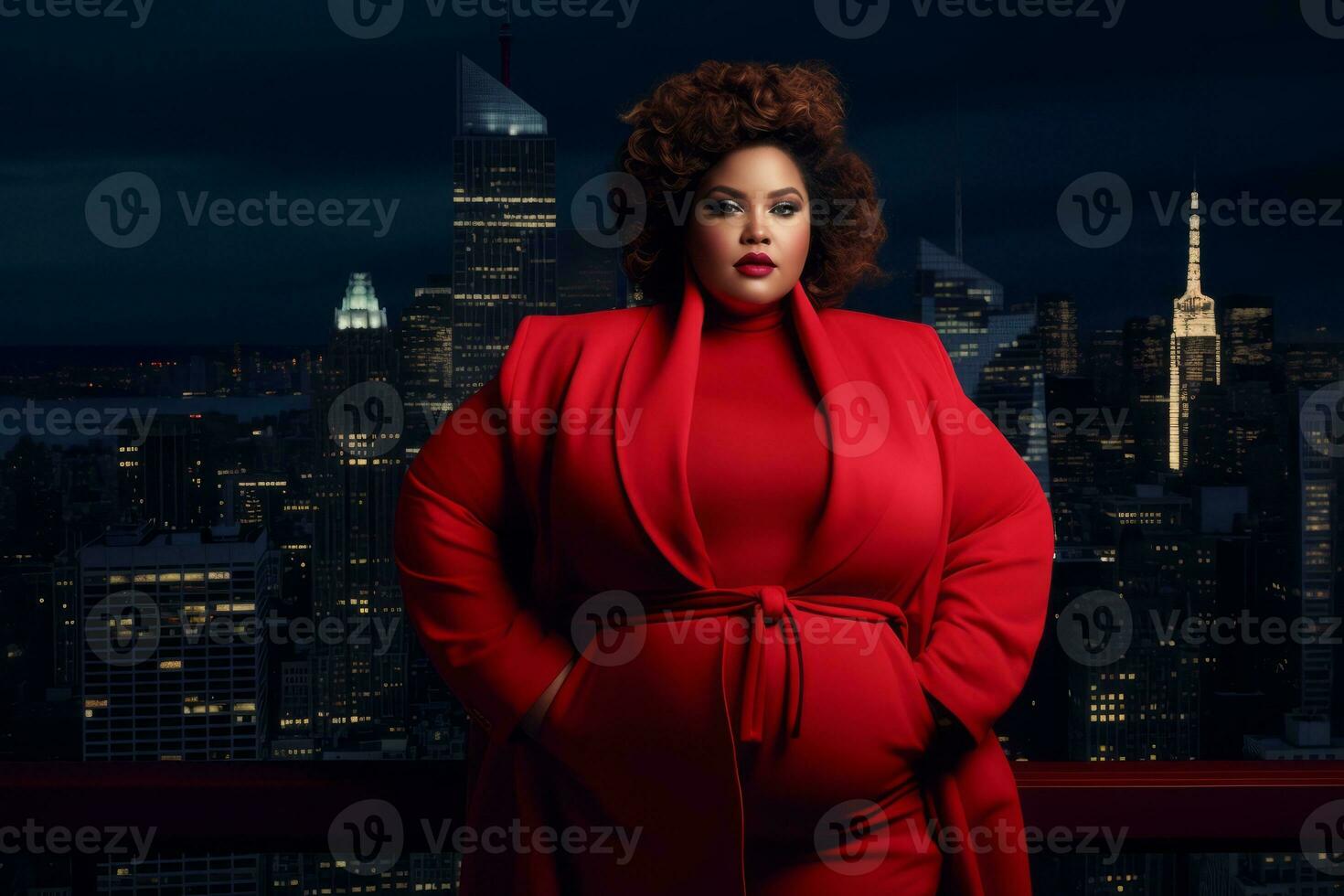 Plus size modern woman rocking modern against the vibrant neon streets AI Generative photo