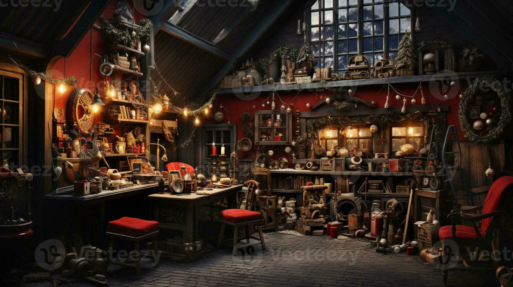 Classic Santa's Workshop Interior. Generative AI. photo