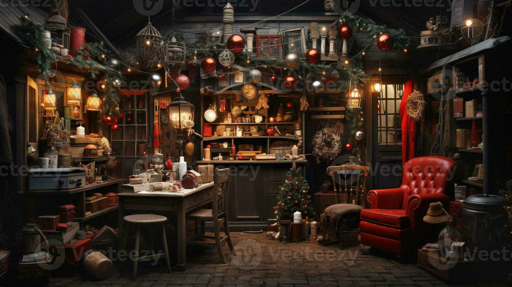 Classic Santa's Workshop Interior. Generative AI. photo