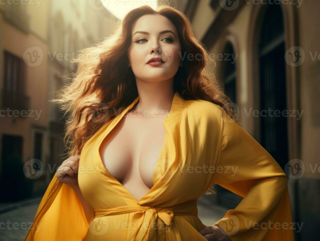 Confident plus size woman rocking her journey AI Generative photo