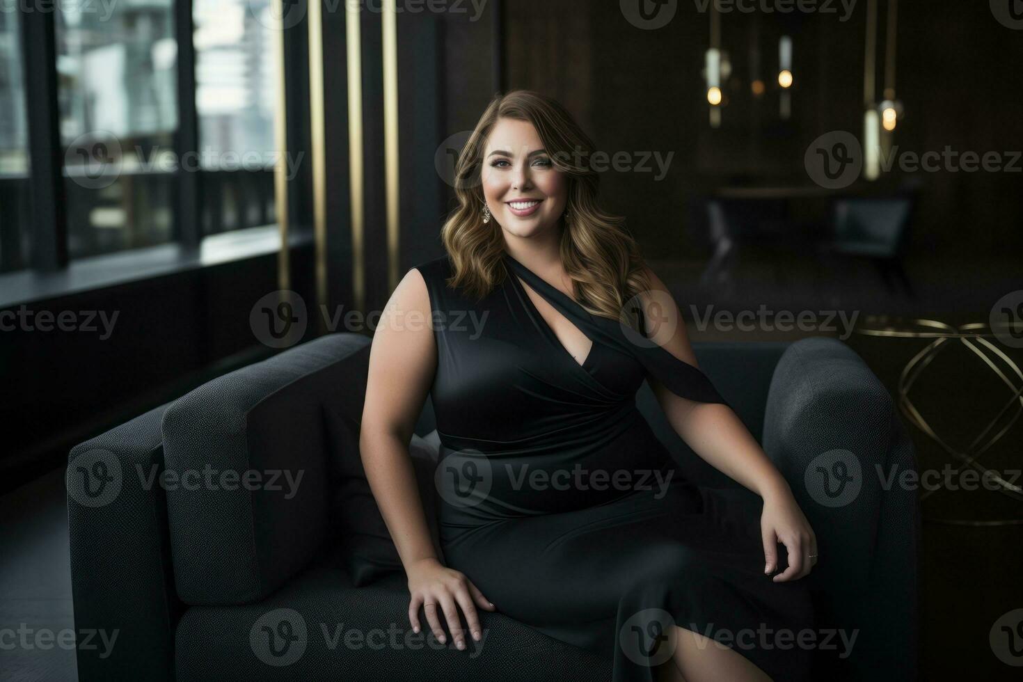 Successful plus-size entrepreneur at her desk AI Generative photo