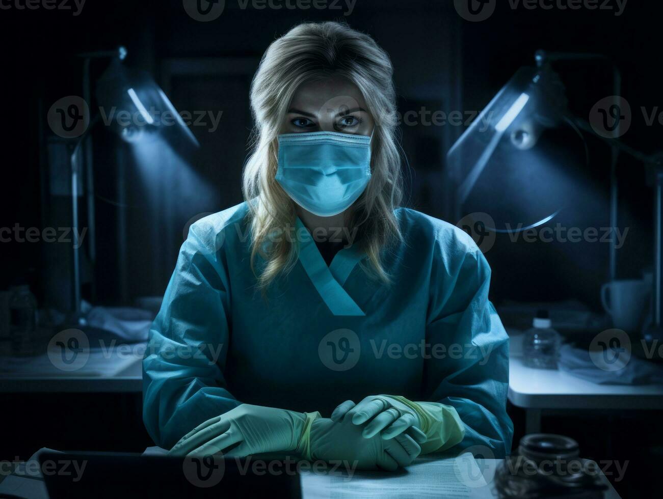 Female doctor carefully examines a patient in her office AI Generative photo