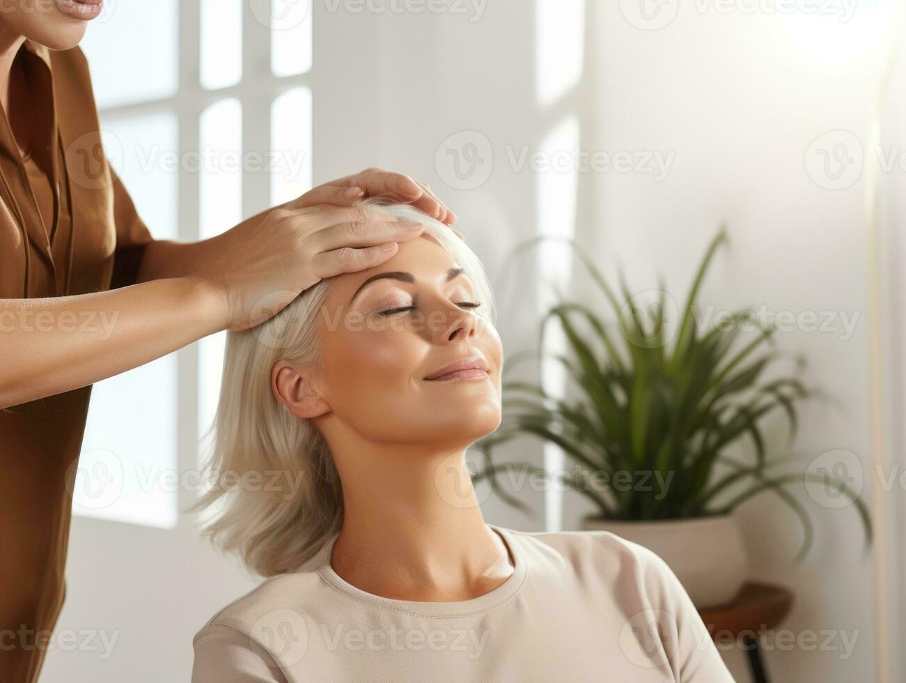 Female doctor carefully examines a patient in her office AI Generative photo