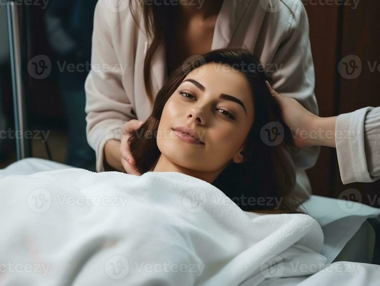 Female doctor carefully examines a patient in her office AI Generative photo