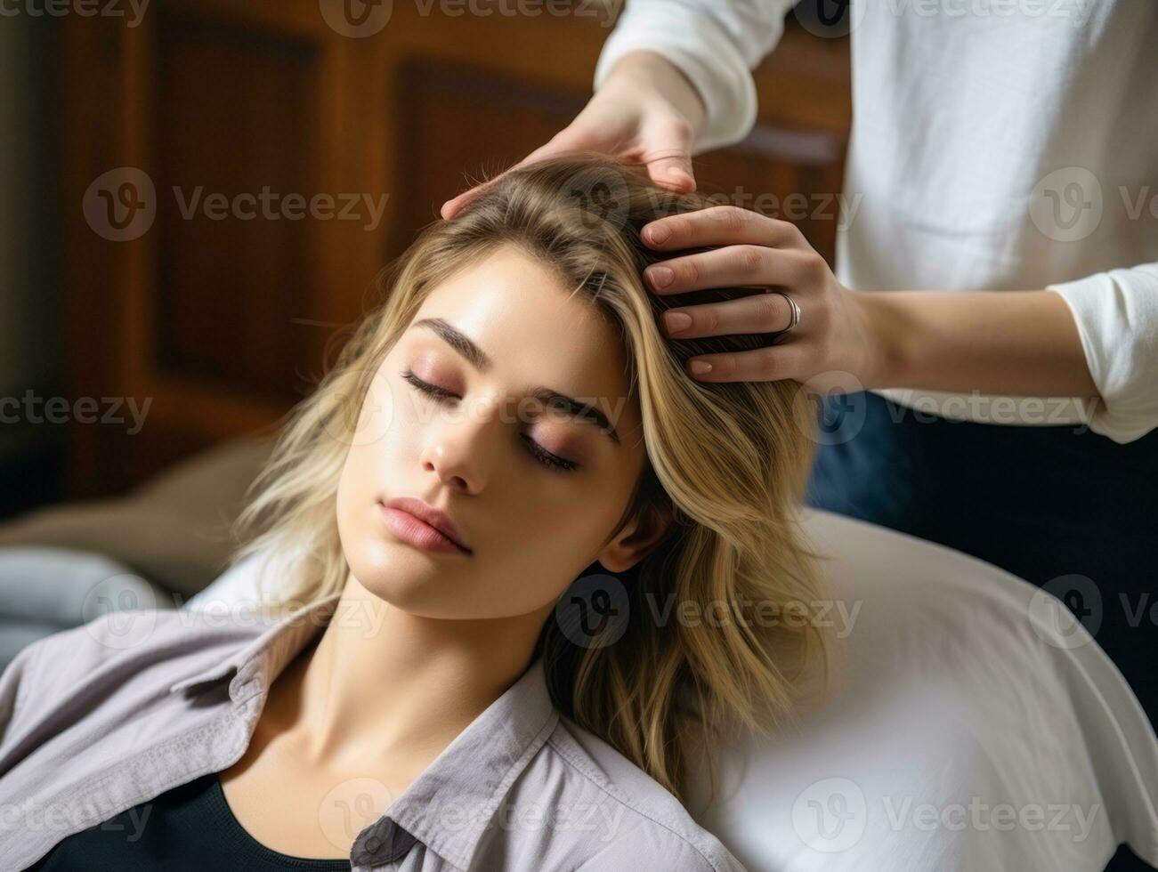 Female doctor carefully examines a patient in her office AI Generative photo