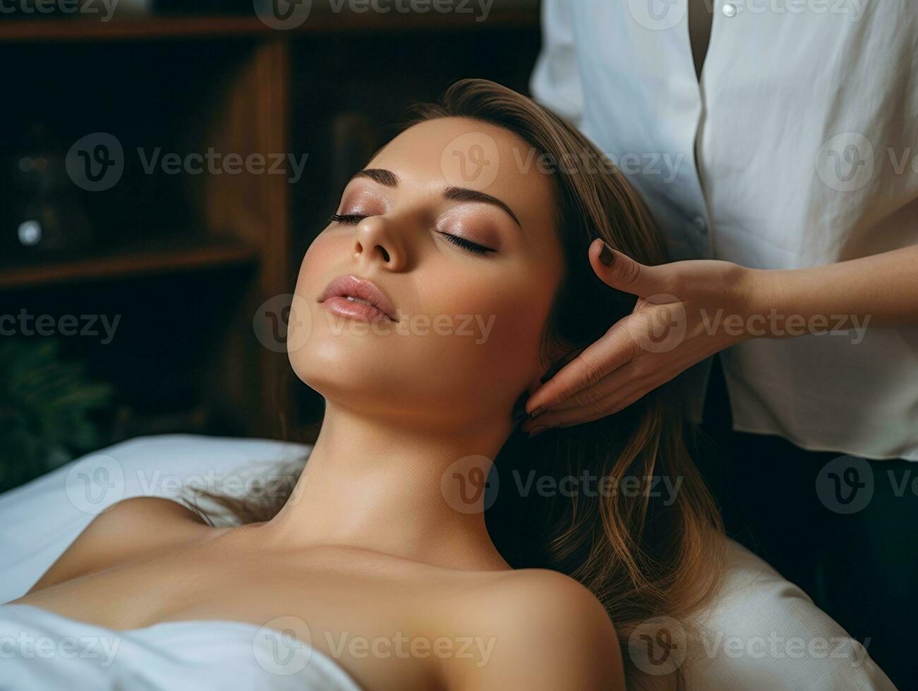 Female doctor carefully examines a patient in her office AI Generative photo