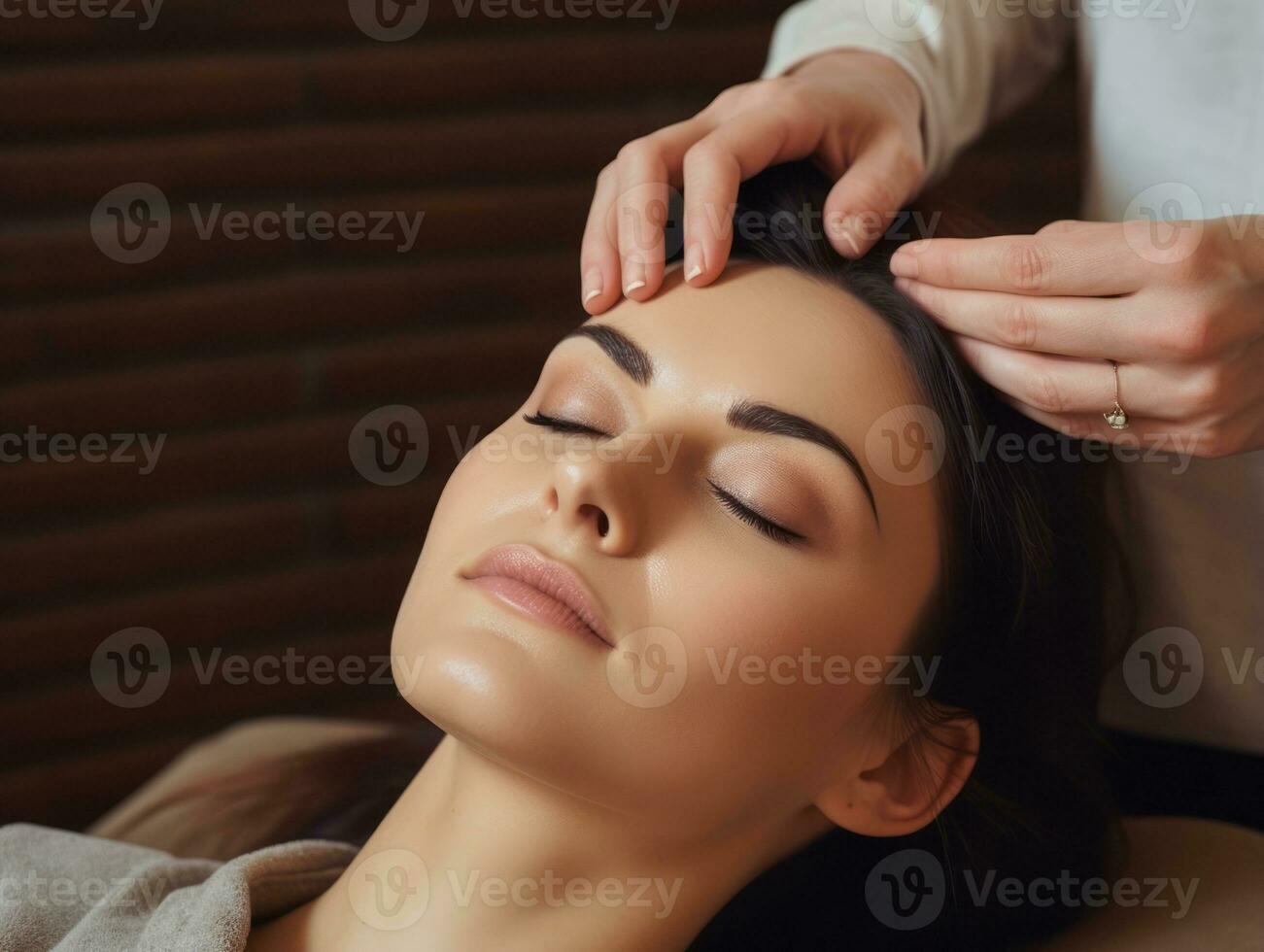 Female doctor carefully examines a patient in her office AI Generative photo