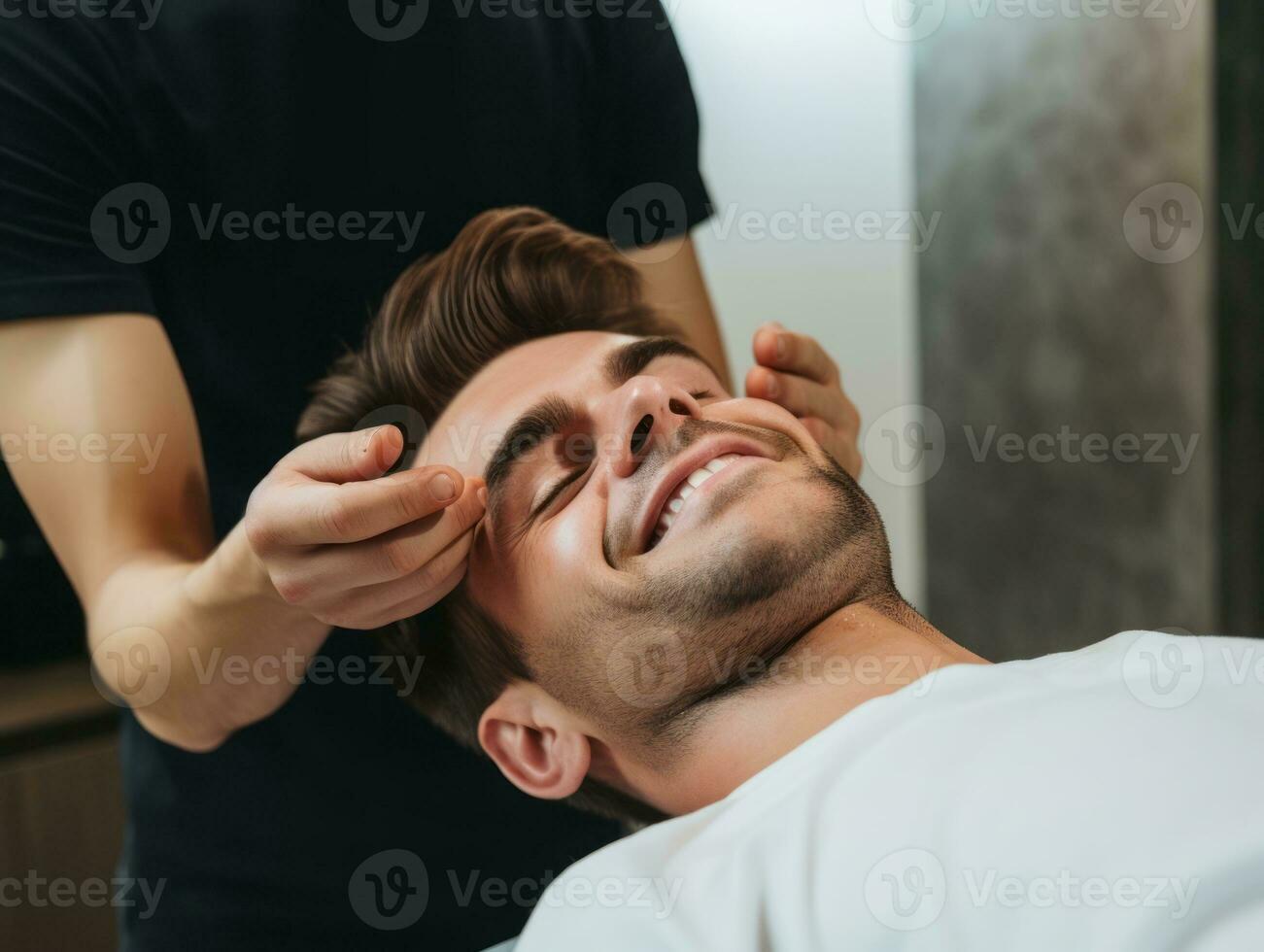 Female doctor carefully examines a patient in her office AI Generative photo