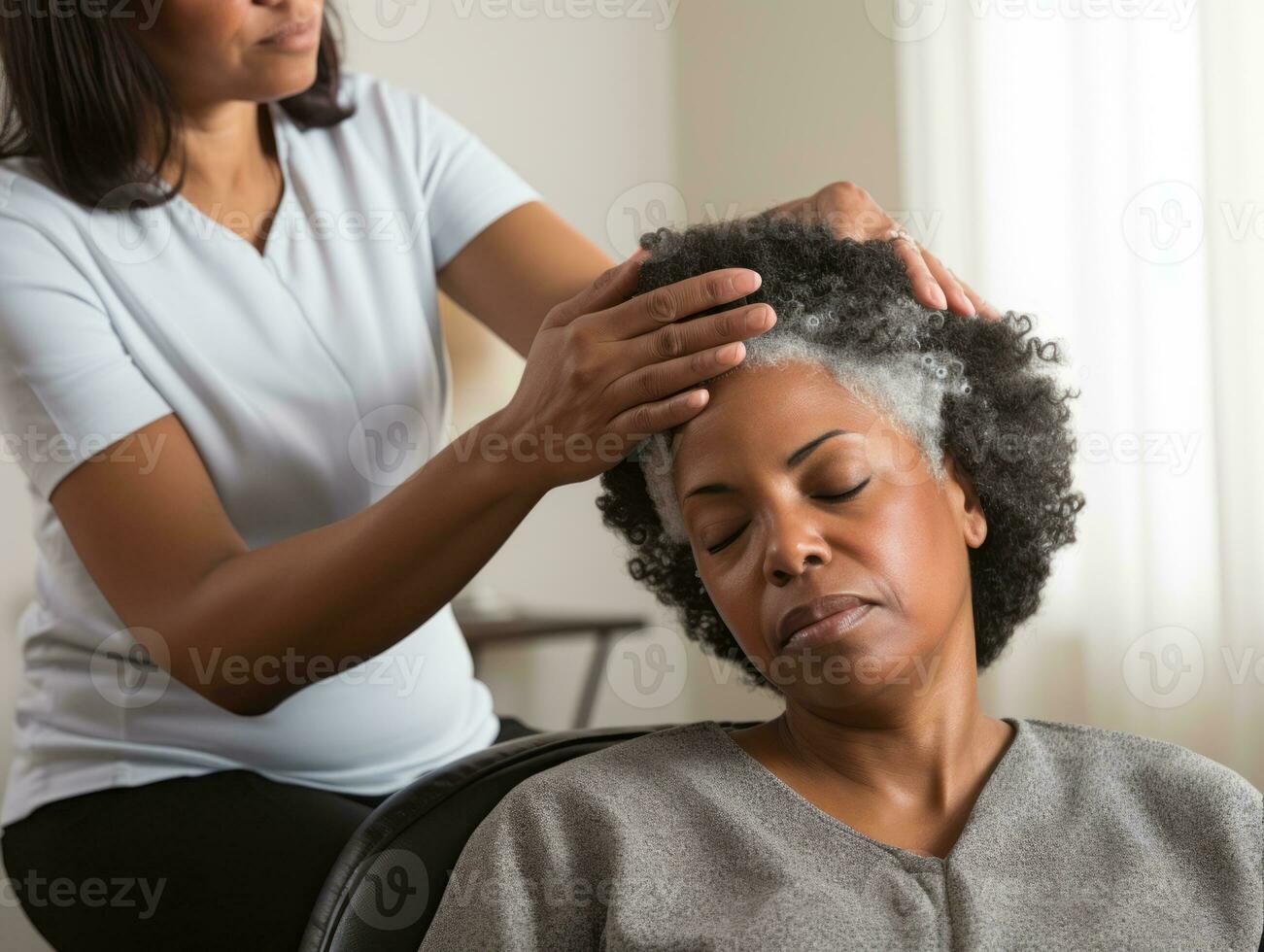 Female doctor carefully examines a patient in her office AI Generative photo