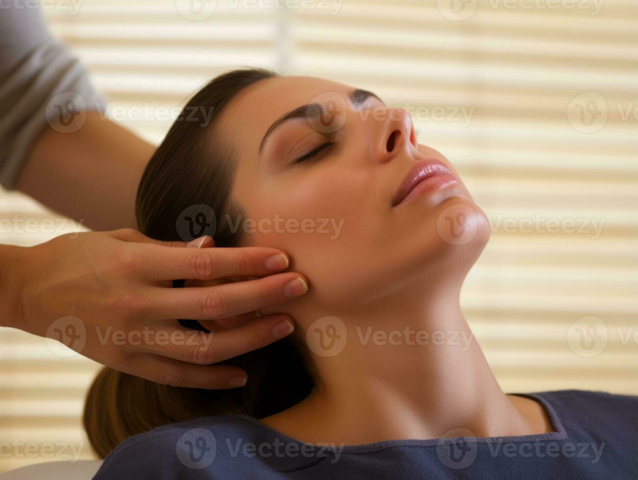 Female doctor carefully examines a patient in her office AI Generative photo