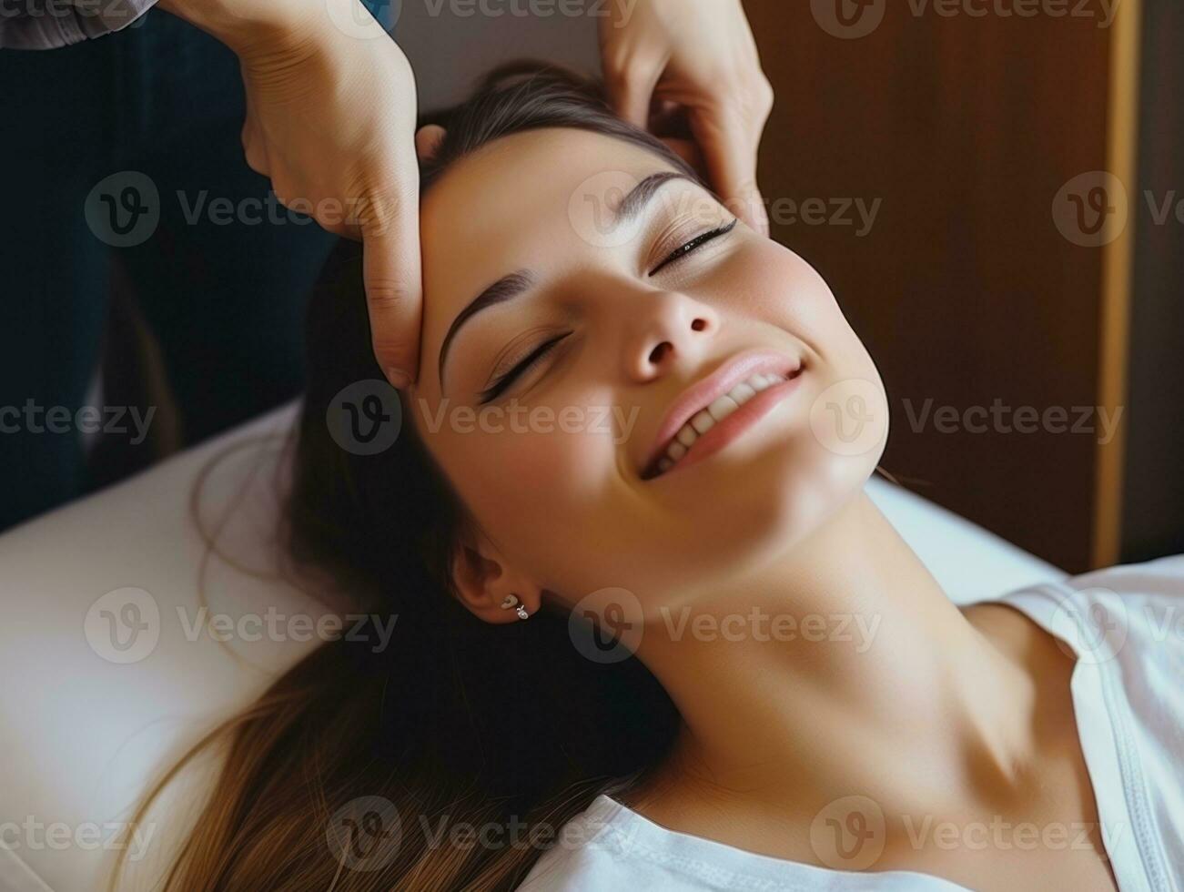 Female doctor carefully examines a patient in her office AI Generative photo