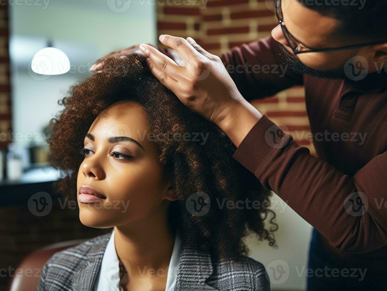 Female doctor carefully examines a patient in her office AI Generative photo